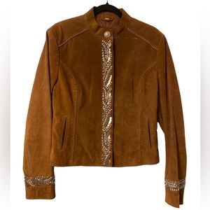 Vintage Women’s Medium Cripple Creek Pearl Sequin Beaded Suede Leather Jacket
